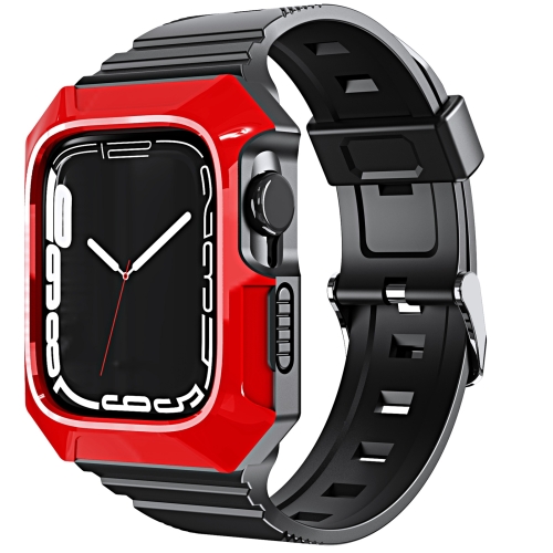 

For Apple Watch SE 44mm PC Rugged Case Integrated TPU Watch Band(Red)