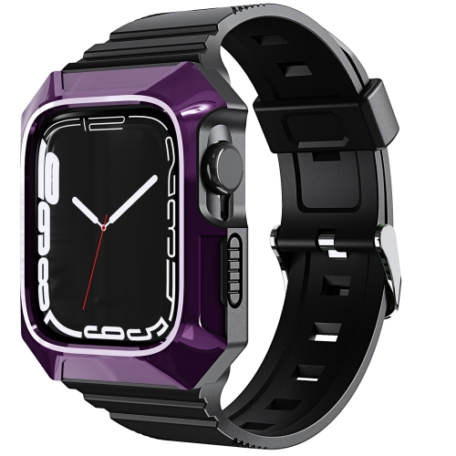 

For Apple Watch 5 44mm PC Rugged Case Integrated TPU Watch Band(Purple)