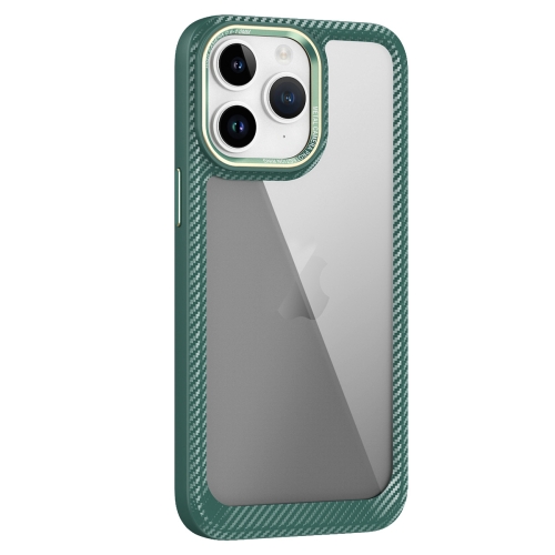 

For iPhone 11 Pro Max Carbon Fiber Transparent Back Panel Phone Case(Green)
