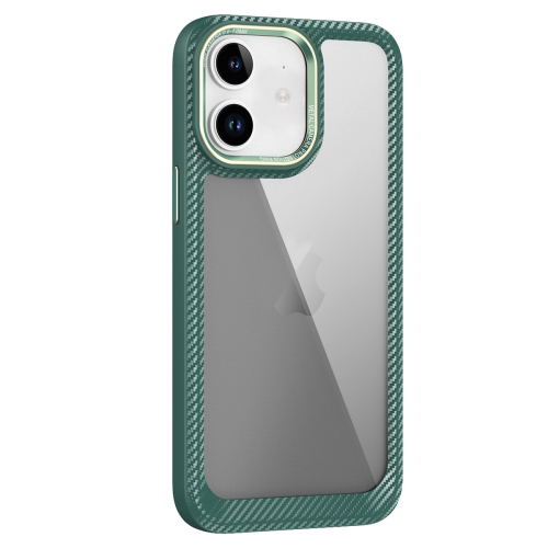

For iPhone 12 Carbon Fiber Transparent Back Panel Phone Case(Green)