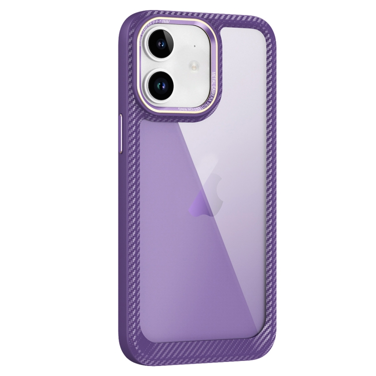

For iPhone 12 Carbon Fiber Transparent Back Panel Phone Case(Purple)