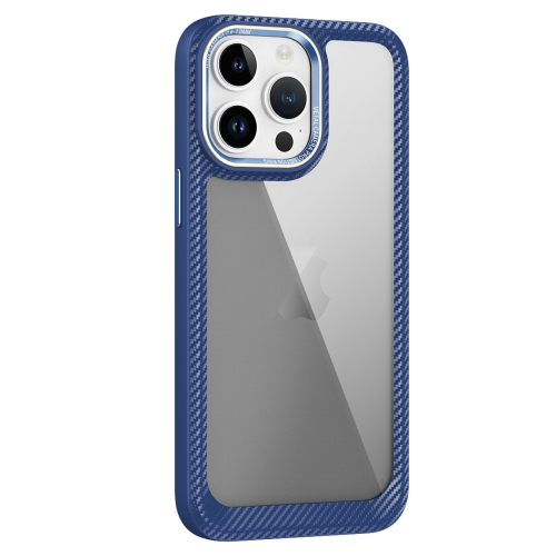 

For iPhone 12 Pro Max Carbon Fiber Transparent Back Panel Phone Case(Blue)