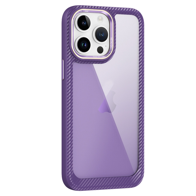 

For iPhone 12 Pro Max Carbon Fiber Transparent Back Panel Phone Case(Purple)
