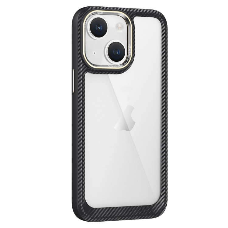 

For iPhone 13 Carbon Fiber Transparent Back Panel Phone Case(Black + Transparent)