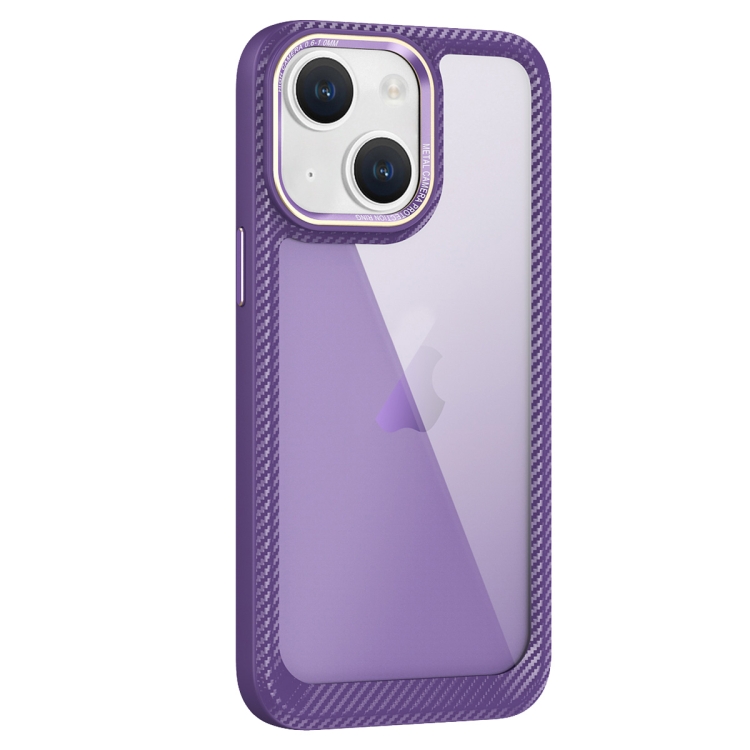 

For iPhone 13 Carbon Fiber Transparent Back Panel Phone Case(Purple)