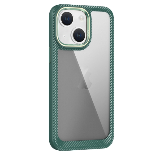 

For iPhone 14 Carbon Fiber Transparent Back Panel Phone Case(Green)