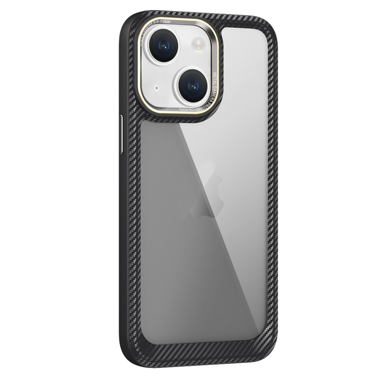 

For iPhone 14 Carbon Fiber Transparent Back Panel Phone Case(Black + Transparent Black)