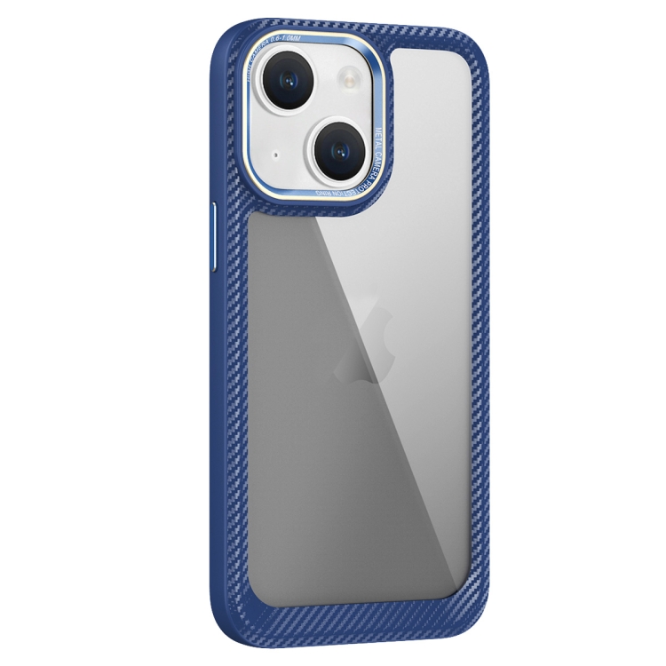 

For iPhone 14 Carbon Fiber Transparent Back Panel Phone Case(Blue)