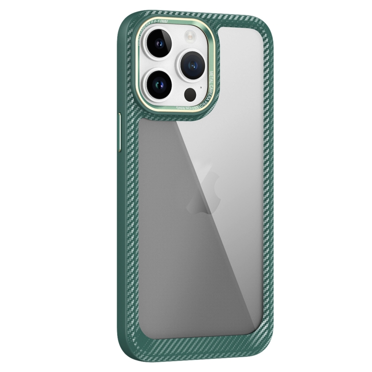 

For iPhone 14 Pro Max Carbon Fiber Transparent Back Panel Phone Case(Green)