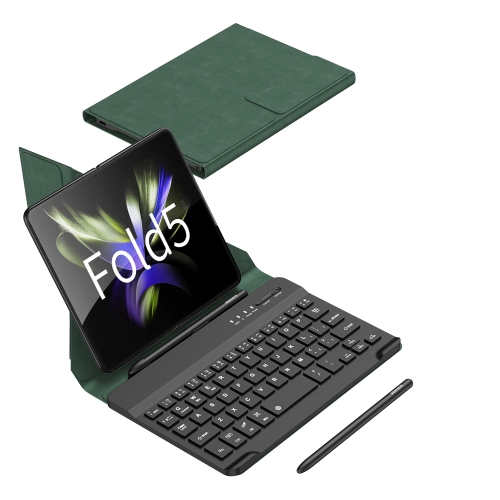 For Samsung Galaxy Z Fold5 GKK Magnetic Folding Bluetooth Keyboard Leather Case with Pen(Green) iblancod k84 84 keys three mode mechanical keyboard bt5 0 2 4g wired connection pbt keycaps blue gateron red switches