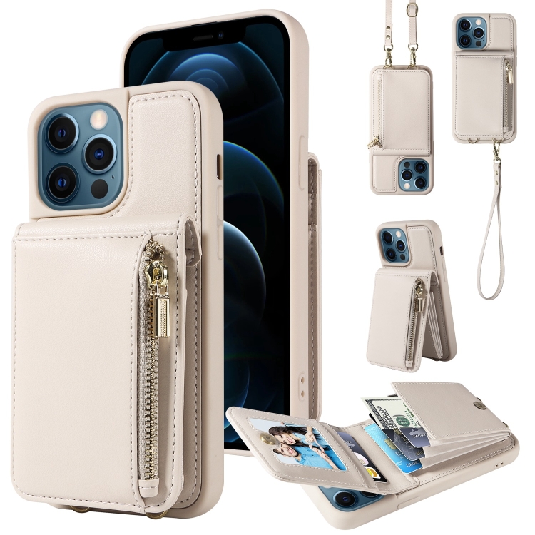 

For iPhone 12 Pro Max Crossbody Lanyard Zipper Wallet Leather Phone Case(Beige)