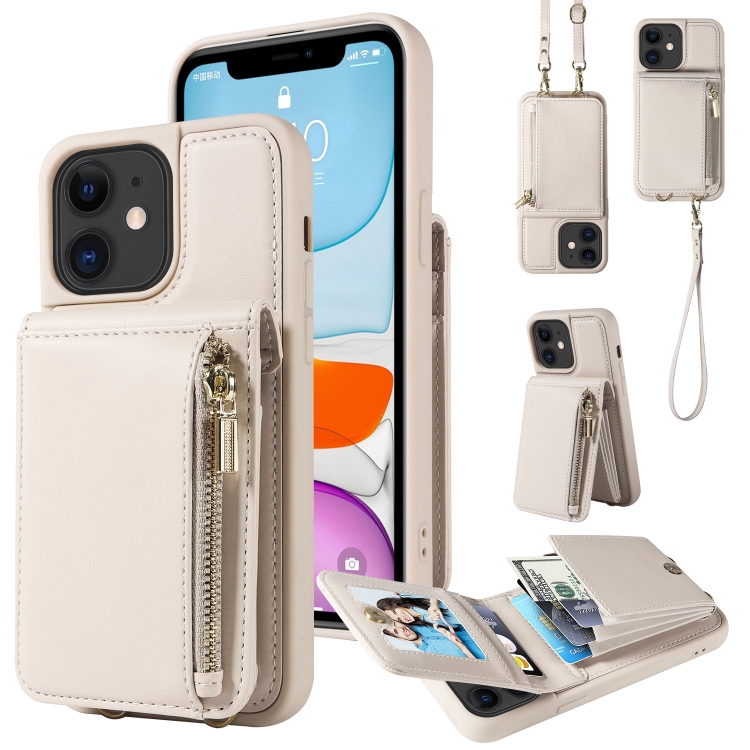 

For iPhone 11 Crossbody Lanyard Zipper Wallet Leather Phone Case(Beige)