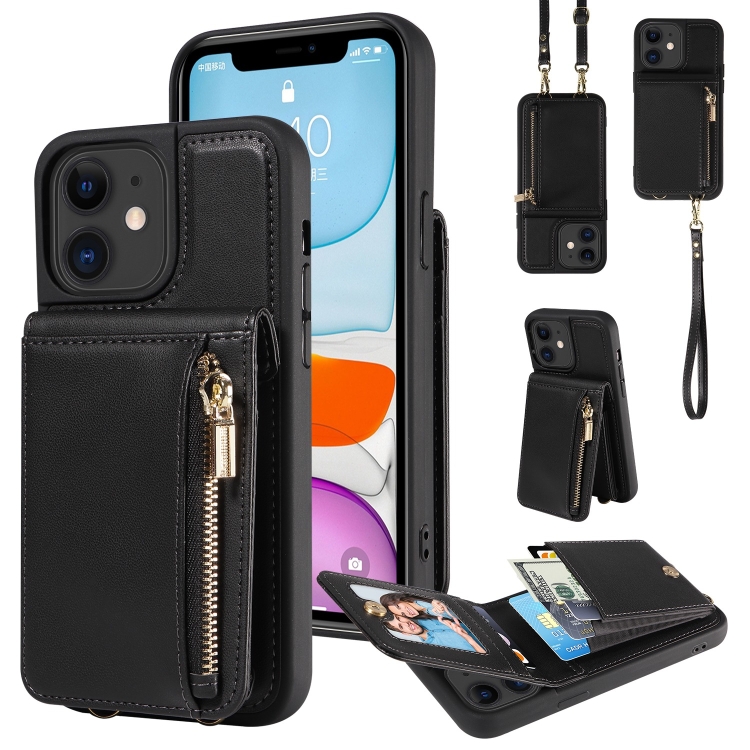 

For iPhone 11 Crossbody Lanyard Zipper Wallet Leather Phone Case(Black)