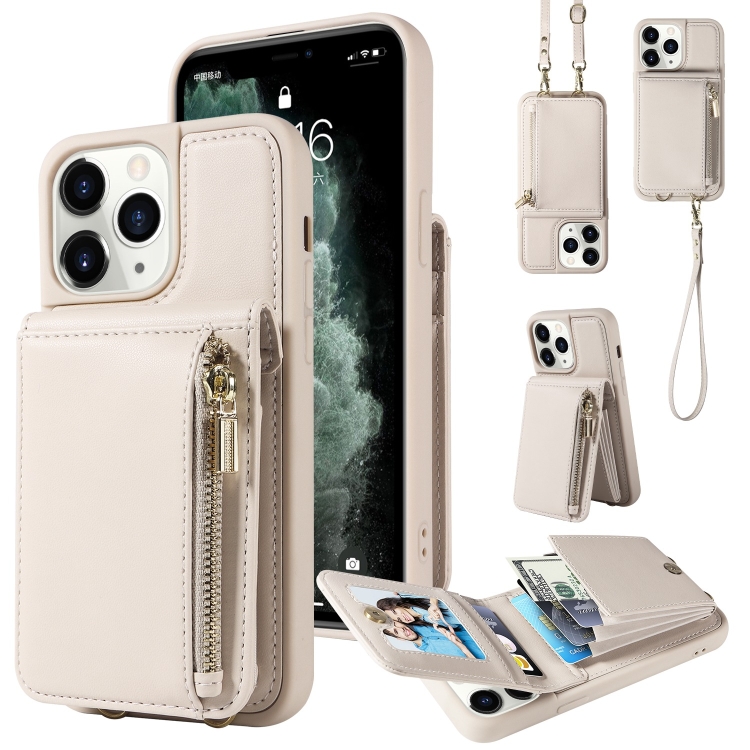 

For iPhone 11 Pro Crossbody Lanyard Zipper Wallet Leather Phone Case(Beige)