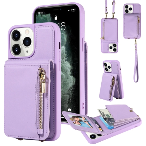 

For iPhone 11 Pro Crossbody Lanyard Zipper Wallet Leather Phone Case(Purple)