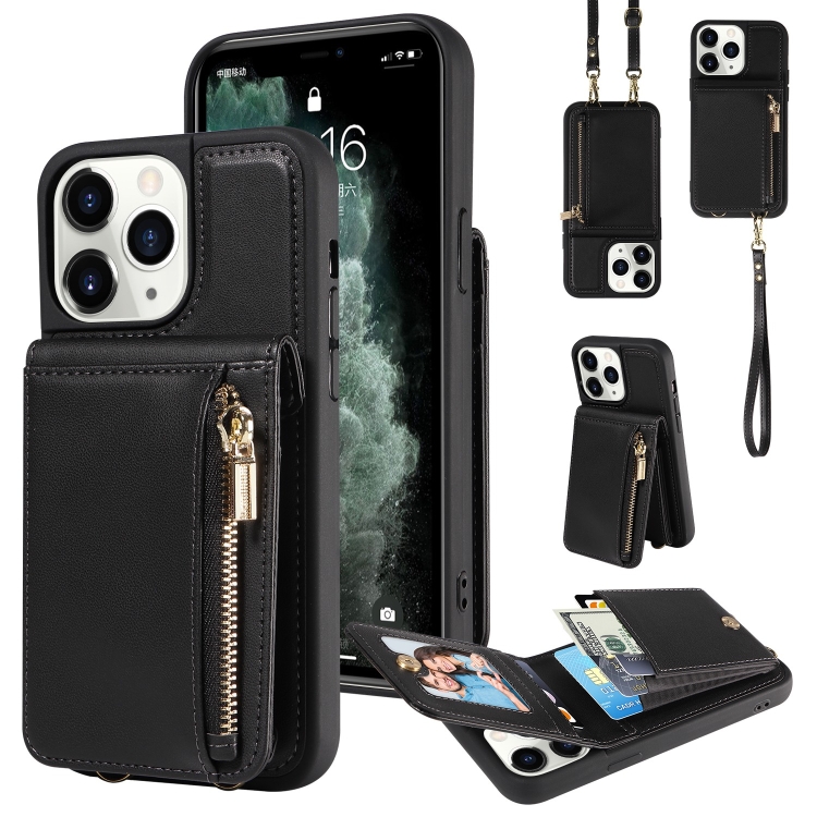 

For iPhone 11 Pro Crossbody Lanyard Zipper Wallet Leather Phone Case(Black)