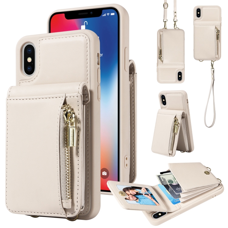 

For iPhone X / XS Crossbody Lanyard Zipper Wallet Leather Phone Case(Beige)