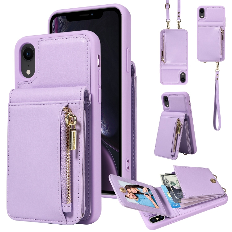 

For iPhone XR Crossbody Lanyard Zipper Wallet Leather Phone Case(Purple)