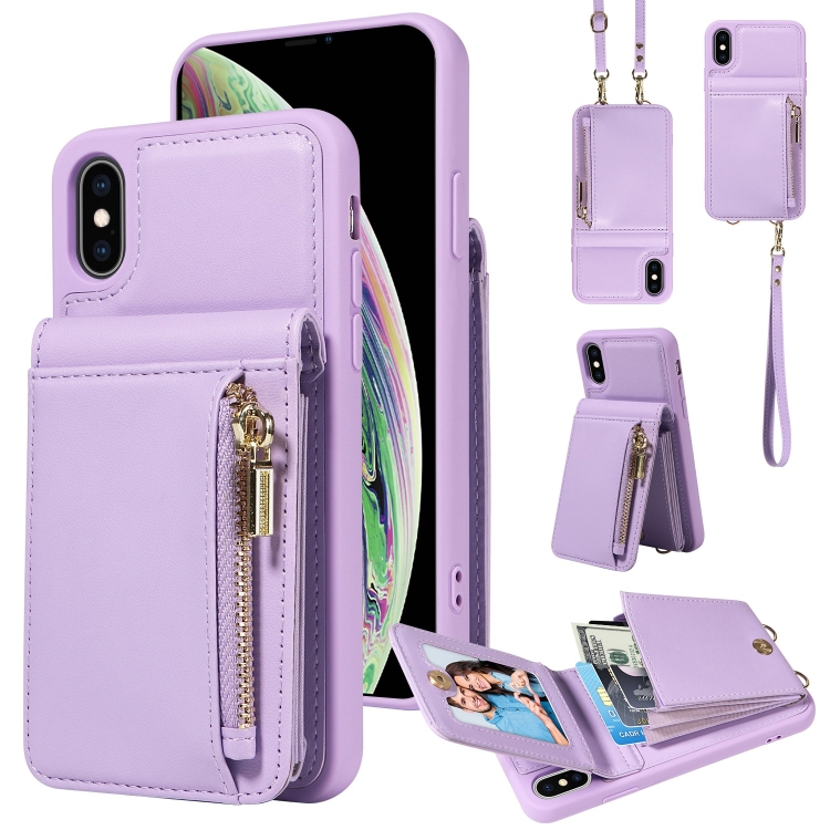 

For iPhone XS Max Crossbody Lanyard Zipper Wallet Leather Phone Case(Purple)