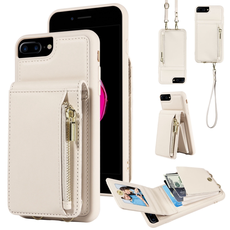 

For iPhone 7 Plus / 8 Plus Crossbody Lanyard Zipper Wallet Leather Phone Case(Beige)