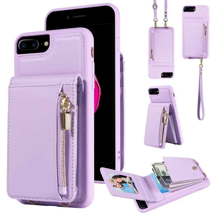 

For iPhone 7 Plus / 8 Plus Crossbody Lanyard Zipper Wallet Leather Phone Case(Purple)