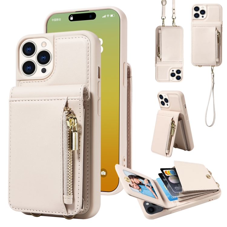 

For iPhone 15 Pro Crossbody Lanyard Zipper Wallet Leather Phone Case(Beige)