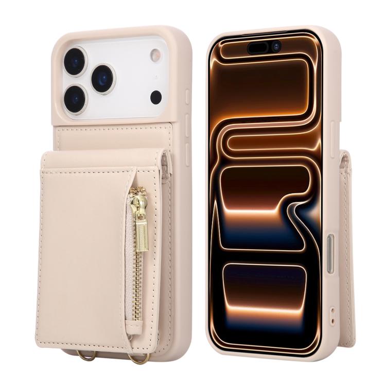 For iPhone 18 Pro / 17 Pro Crossbody Lanyard Zipper Wallet Leather Phone Case(Beige) — купить у Sunsky-online WW