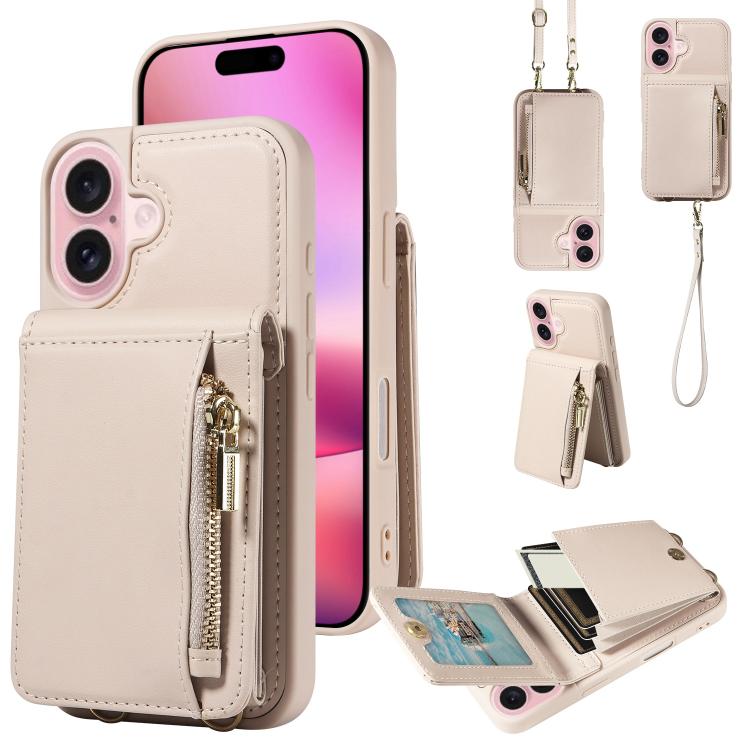 For iPhone 18 / 17 Crossbody Lanyard Zipper Wallet Leather Phone Case(Beige) — купить у Sunsky-online WW