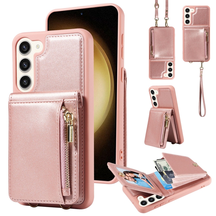 

For Samsung Galaxy S23+ 5G Crossbody Lanyard Zipper Wallet Leather Phone Case(Rose Gold)