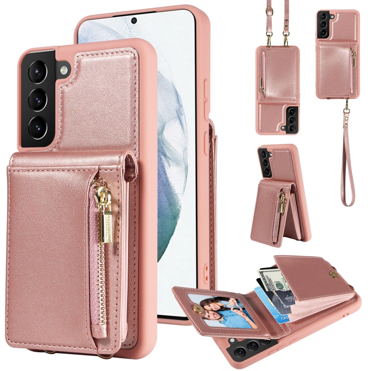 

For Samsung Galaxy S21+ 5G Crossbody Lanyard Zipper Wallet Leather Phone Case(Rose Gold)