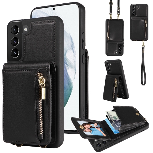 

For Samsung Galaxy S21+ 5G Crossbody Lanyard Zipper Wallet Leather Phone Case(Black)