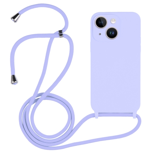 

For iPhone 15 Plus Crossbody Lanyard Liquid Silicone Case(Light Purple)