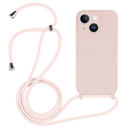

For iPhone 15 Plus Crossbody Lanyard Liquid Silicone Case(Sand Pink)