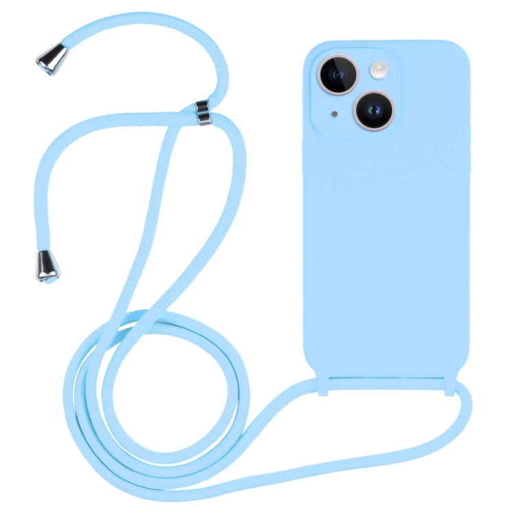 

For iPhone 15 Plus Crossbody Lanyard Liquid Silicone Case(Blue)