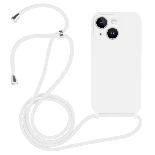 

For iPhone 15 Plus Crossbody Lanyard Liquid Silicone Case(White)