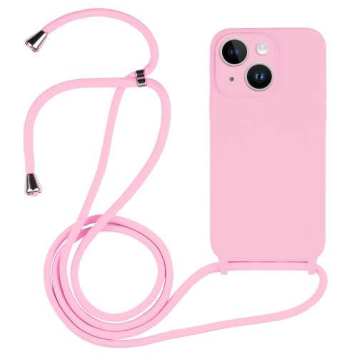 

For iPhone 15 Plus Crossbody Lanyard Liquid Silicone Case(Pink)