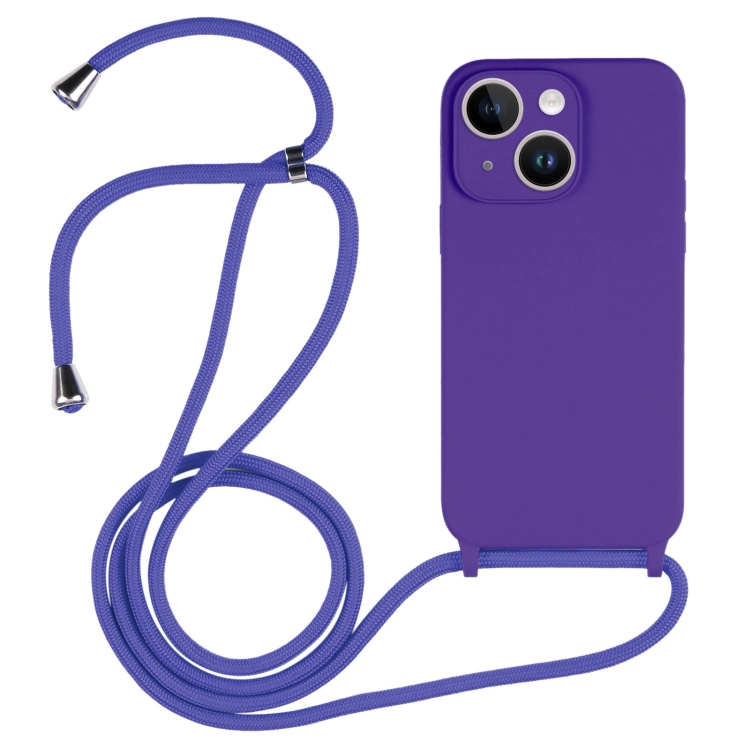 

For iPhone 15 Crossbody Lanyard Liquid Silicone Case(Purple)