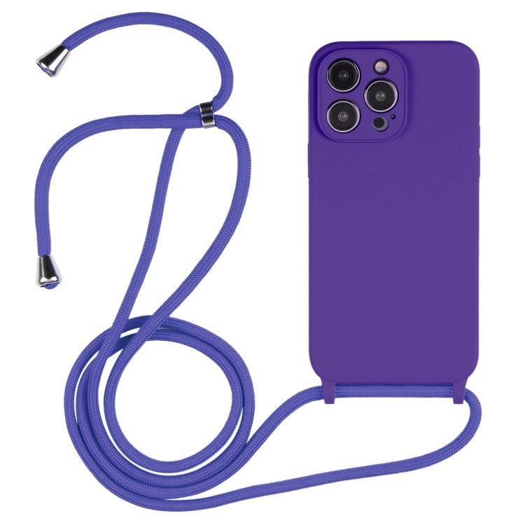 

For iPhone 15 Pro Crossbody Lanyard Liquid Silicone Case(Purple)