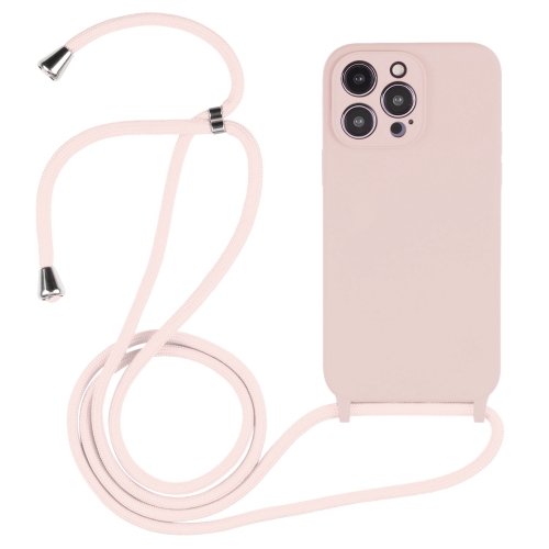 

For iPhone 15 Pro Crossbody Lanyard Liquid Silicone Case(Sand Pink)