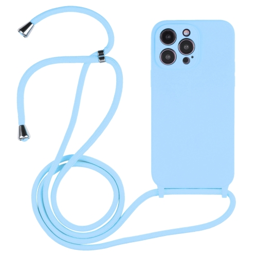 

For iPhone 15 Pro Crossbody Lanyard Liquid Silicone Case(Blue)