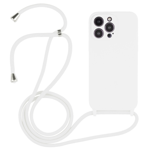 

For iPhone 15 Pro Crossbody Lanyard Liquid Silicone Case(White)