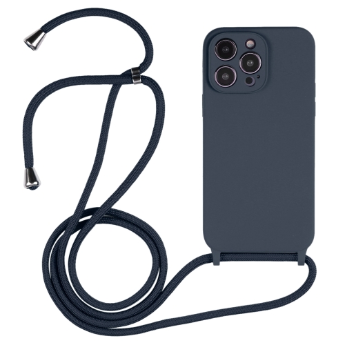 

For iPhone 15 Pro Max Crossbody Lanyard Liquid Silicone Case(Midnight Blue)