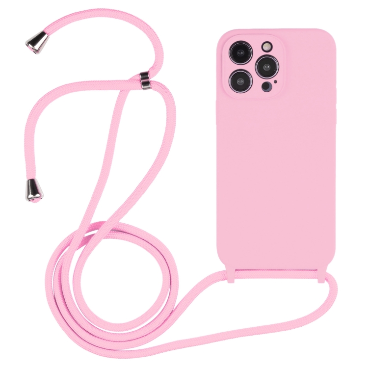 

For iPhone 15 Pro Max Crossbody Lanyard Liquid Silicone Case(Pink)