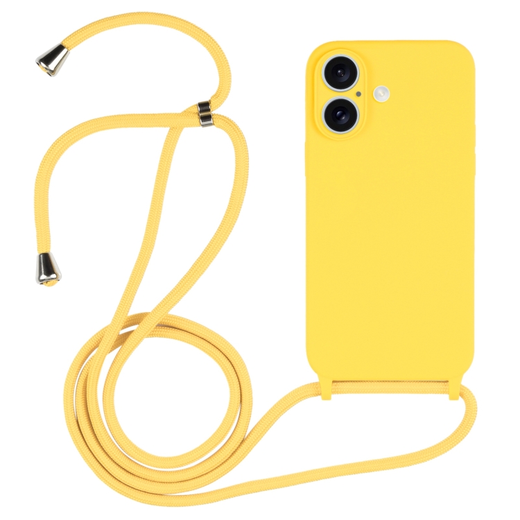 

For iPhone 16 Crossbody Lanyard Liquid Silicone Case(Yellow)