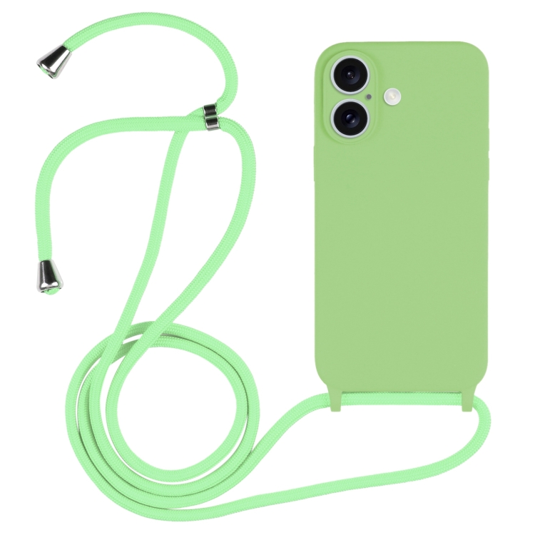 

For iPhone 16 Crossbody Lanyard Liquid Silicone Case(Matcha Green)