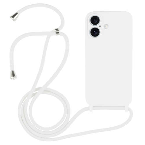 

For iPhone 16 Crossbody Lanyard Liquid Silicone Case(White)