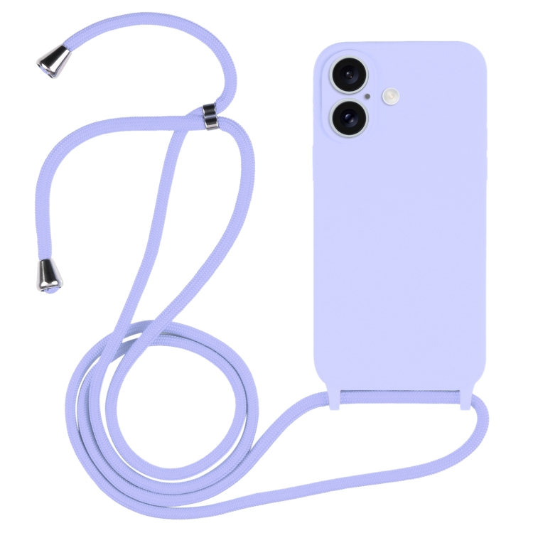 

For iPhone 16 Plus Crossbody Lanyard Liquid Silicone Case(Light Purple)