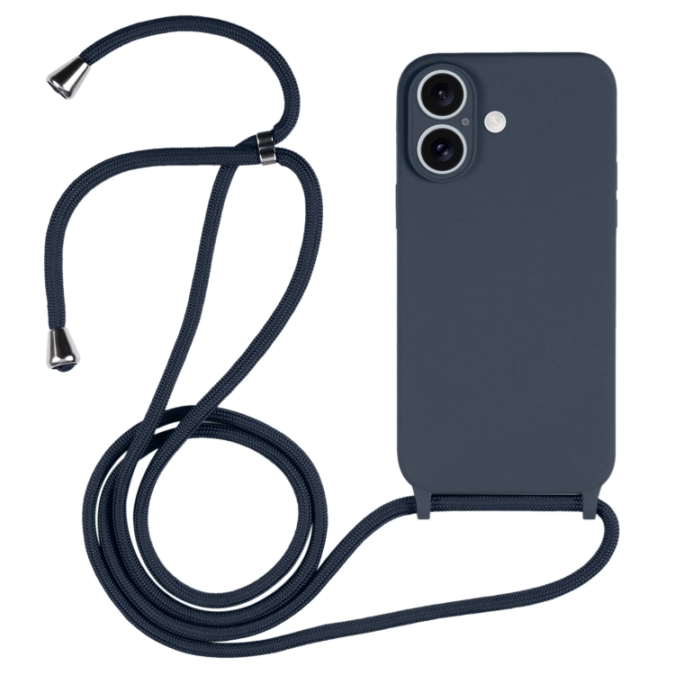 

For iPhone 16 Plus Crossbody Lanyard Liquid Silicone Case(Midnight Blue)