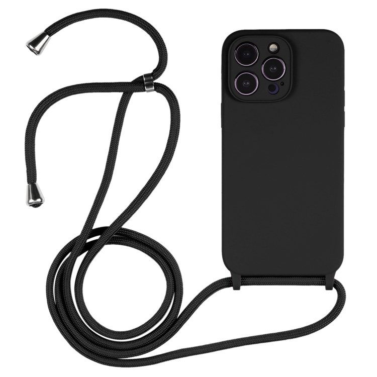 

For iPhone 16 Pro Crossbody Lanyard Liquid Silicone Case(Black)