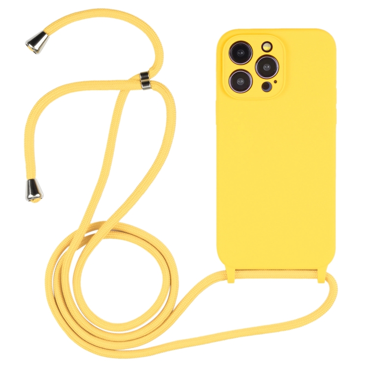

For iPhone 16 Pro Crossbody Lanyard Liquid Silicone Case(Yellow)
